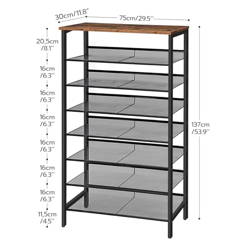 HOOBRO Shoe Rack for Entryway, 8-Tier Shoe Shelf, Large Capacity Shoe Storage Organizer for 21-24 Pairs of Shoes, Front Door Entrance, Hallway, Closet, Space Saver, Rustic Brown and Black BF18XJ01 - size: 8 Tiers (29.5"W)