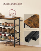 VASAGLE Shoe Rack, Shoe Storage Rack for Closet, Entryway, Living Room, Free Standing Metal Organizer Shelf, 4 Tiers, 11.8 x 29.5 x 27.2 Inches, for 12–16 Pairs, Rustic Brown and Ink Black ULBS049KD01 - size: 4 Tiers (29.5"W)