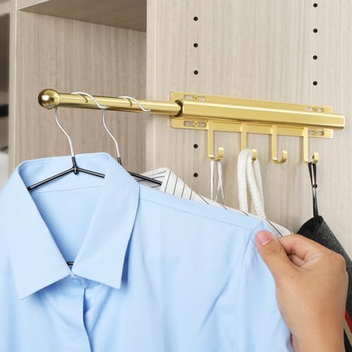 BaiNong 12 inch Valet Rod for Closet Pull Out Closet Valet Rod Slide Out Gold Valet Rods for Closets Telescopic Closet Rod - color: Gold, size: 12 Inch