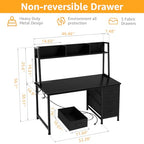 DLisiting Black Computer Desk with Hutch & Drawers - Office Desk with 3 Storage Drawers and Power Outlets, 47 Inch Modern Study Writing Desk for Bedroom Home Office - color: Black