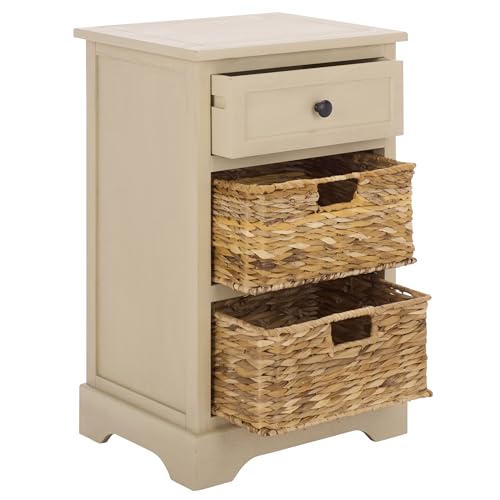 SAFAVIEH Home Collection – Carrie Sand 3-Drawer Storage Side Table, Mixed-Material Cottage Design, Fully Assembled (AMH5700J) - color: Sand