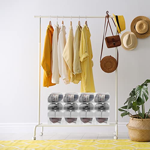 Sawysine 24 Pcs Shoe Box Clear Plastic Stackable Shoe Storage Organizer Foldable Heavy Duty Containers for Closet Apartments Small Spaces Dorm Bedroom (12 x 7.5 x 3.7 Inches) - size: 12 x 7.5 x 3.7 Inches
