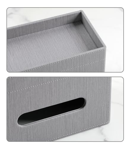 Plus Size Tissue Box Cover Rectangle, PU Leather Tissue Box Holder with Storage Tray, Decorative Organizer Tissue Holder for Bathroom, Bedroom Dresser, Night Stand, Office (Grey) - color: Grey