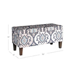 HomePop Large Upholstered Rectangular Storage Ottoman Bench with Hinged Lid, Slate Damask - color: Slate Damask