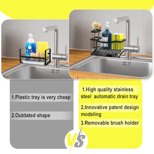 Fssvcd Maifan Sink Caddy Sponge Holder for Kitchen with Brush Holder and Stainless Steel Self Drain Tray, Rustproof Kitchen Sink Organizer for Sponge, Soap Dispenser Storage Accessories - color: Black