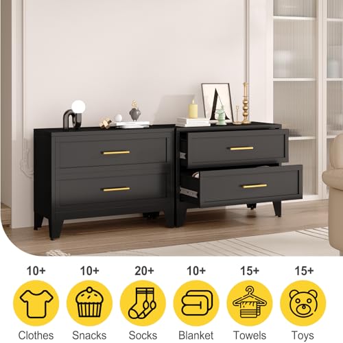 24.8" Tall Metal Dresser for Bedroom, 2 Drawer Nightstand, Side Table, Under Desk Steel Storage Drawer Cabinet, File Drawer for Home Office,Living Room, Entryway, Hallway - color: Black, style: Wide Style/2 Drawers