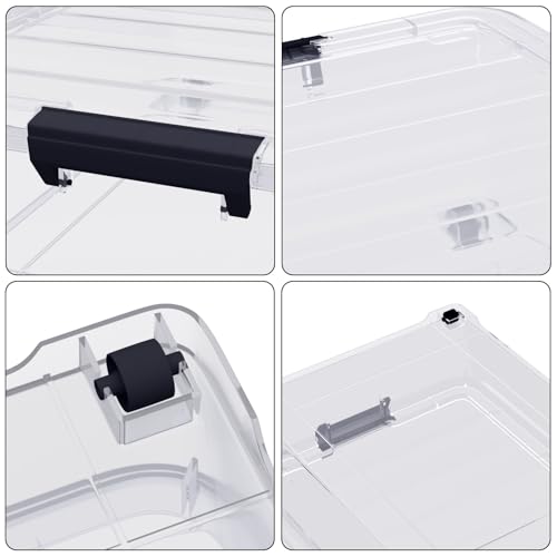 4-Pack 25L Plastic Under Bed Storage Organizer Bin Container with Latch Lids and Wheels, Clothes Storage Box Rolling Underbed, Clear - size: 25L