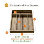 Kiasthome Acacia Wood Silverware Drawer Organizer, Kitchen Utensil Cutlery Drawer Organizer with Grooved Dividers, Flatware Organizer Silverware Tray Holder for Spoon, Fork, 11''x13.8'' (5 Slots) - size: 5 Slots