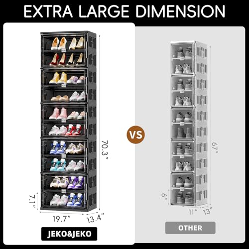 JEKO&JEKO 10 Tiers Foldable Shoe Rack Organizer Cabinet for Closet Entryway, Large Collapsible Shoe Storage Box with Magnetic Doors Fits Up to 20 Pairs (Black) - color: Single-row, size: 10 Tiers