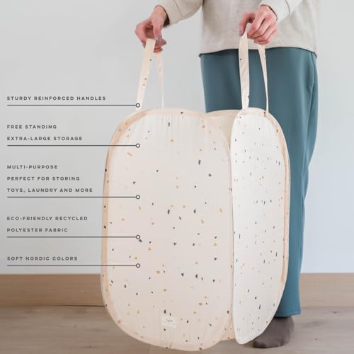 3 Sprouts Pop Up Hamper - Collapsible Laundry Basket, Popup & Foldable Design - Durable Waterproof Fabric for Dirty Clothes, Toys & Towels - Ideal for Dorm, Bedroom & Baby Nursery, Terrazzo Beige - color: Terrazzo Beige