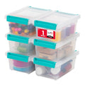 IRIS USA 1 Qt. Craft Storage Bins with Lids, 6-Pack, |Made in USA|, Clip Box, Small Plastic Sensory Bin Tote Organizer Containers for Art Supplies, Paper, & Office, Stackable - Clear/Seafoam Blue - size: 1 Qt. - 6 Pack