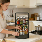 Rotating Spice Rack with Paper Towel Holder, 2 Tier Turntable Lazy Susan, Seasoning Organizer for Kitchen Countertop Cabinet, Black - color: Black