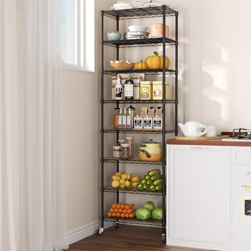 SINGAYE 8 Tier Shelf Organizer Storage Metal Shelves Garage Wire Shelving Unit Pantry Rack Adjustable Standing Storage for Kitchen Closet Laundry Bathroom Pantry 12" D x 22" W x 74" H Black - color: Black, size: 8Tier/12"D X 22"W X 74"H