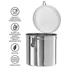 Oggi Stainless Steel Kitchen Canister 152oz + Oggi Jumbo 8" Stainless Steel Flour Clamp Canister - color: Stainless Steel, size: 152 Fluid Ounces, style: Airtight Canister + Storage Container