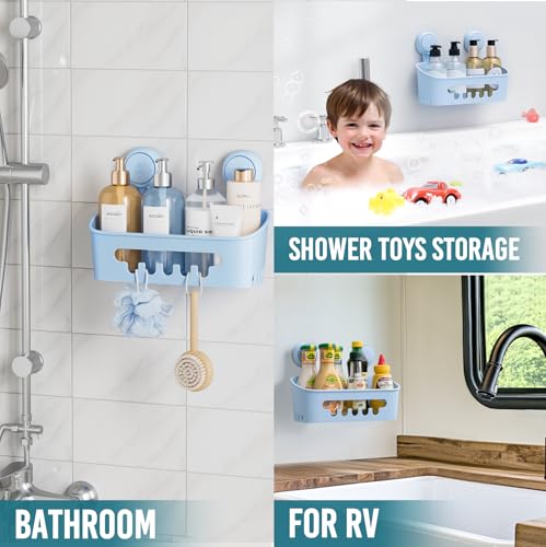 TAILI Shower Caddy Suction Cup, Heavy Duty Bathroom Organizer, Removable Shelves for Inside Shower, Shampoo, Waterproof Suction Plastic Storage for Bathroom Accessories Holder, Blue - style: 1 × Blue