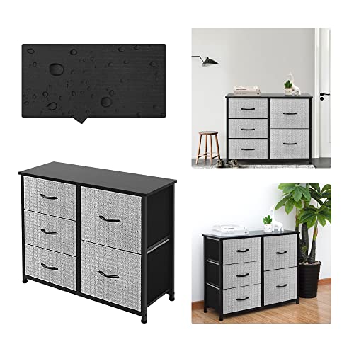 Storage Dresser Furniture Unit-Large Standing Organizer Chest for Bedroom, Office, Living Room, and Closet-5 Drawer Removable Fabric Bins, Grey with Black