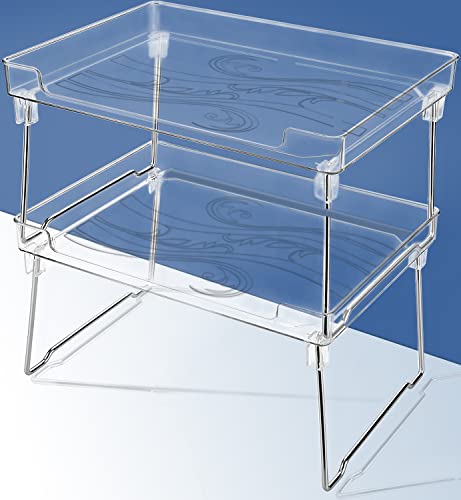Kitchen Stackable Shelves 2Pack, Cabinet Storage Shelf Rack, Foldable Countertop Shelf Organizer for Kitchen, Bedroom and Bathroom, Cabinet Storage Organization-Clear