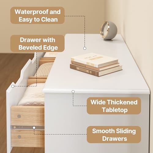 Gizoon 7 Drawer Dresser, 48" Wide White Dresser for Bedroom, Chest of Drawers with Handle Free Design, Modern Storage Organizer for Living Room, Kids Room, Entryway, Hallway, White - color: White, size: 15.7"D x 47.2"W x 32.7"H (7 Drawers)