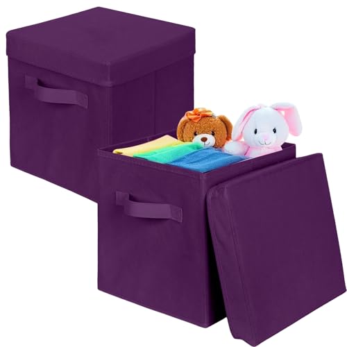 ShellKingdom Storage Bins, Foldable Fabric Storage Cubes with Lid, Clothes Storage Organizer Drawer For Closet Toys Storage, 10.5 X 10.5 X 11 INCH, 2 Pack (Purple) - color: Purple, size: 11 inch (2 Pack)