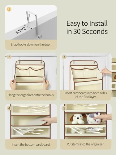 Yecaye 5 Tier 1Pc Over the Door Organizer, Swing-proof Door Organizer Hanging with Clear PVC Windows, Behind the Door Storage for Bedroom Nursery Closet Laundry Pantry Bathroom, Beige - color: Beige, size: 1 Pack 5 Tier