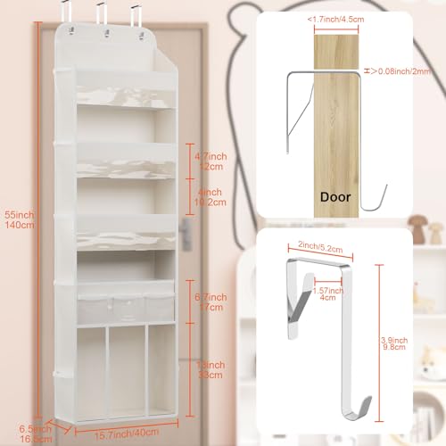 OneDream 5-Tier Over the Door Organizer with Removable Storage Caddy, Baby Clothes Organizer for Nursery, Hanging Behind Door Storage with Clear Pockets and Side Mesh Compartments, Beige - color: Beige