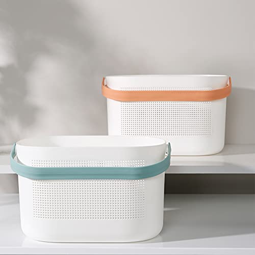 UUJOLY Plastic Storage Baskets with Handles, Shower Caddy Shelf Organizers Basket for Bathroom, Kitchen, Dorm Room, Green - color: Green, size: 1 Pack