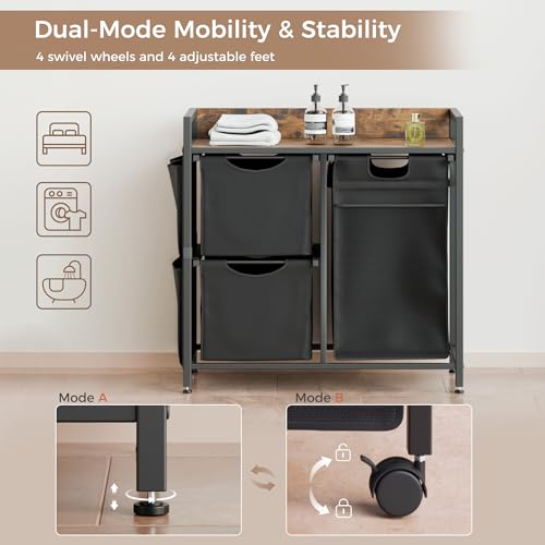 Laundry Sorter with 3 Sections, Laundry Hamper with Wheels, Laundry Basket with Small Side Pockets and Pull-Out Removable Liners,for Laundry Room Bedroom Bathroom (100L) - size: 100L