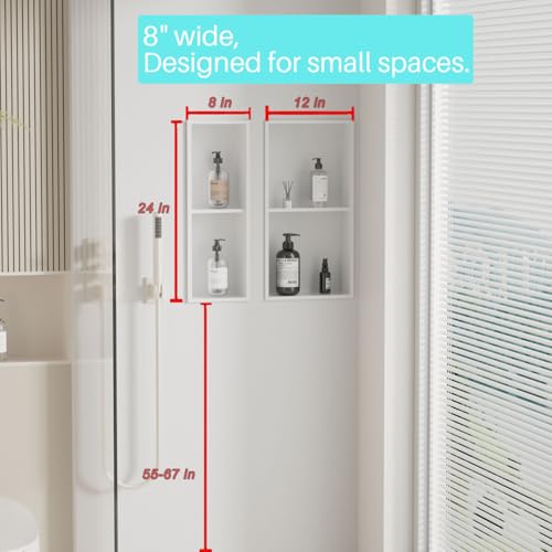 Narrow Shower Niche for Tiny Shower Room Storage, Insert Tile Ready, Double Shelves, Stainless Steel,(White, 24 * 8 in) - color: White, size: 24 * 8 in