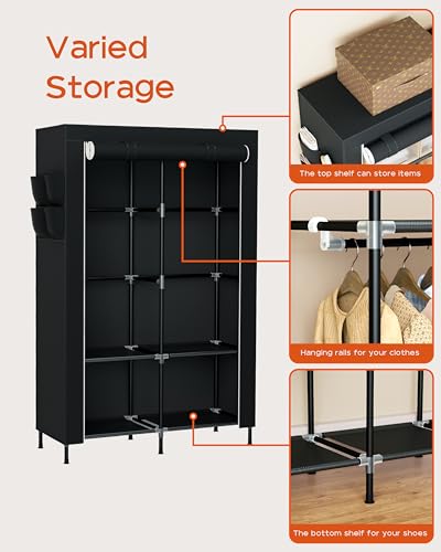 CASAMAYA Portable Closet, 34 Inch Large Capacity Wardrobe Closet with Cover, Clothes Storage Organizer with Shelves and 2 Hanging Rods, Easy to Assembly, Black PCT202B01 - size: 34"L x 17.7"W x 70.9"H