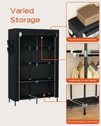 CASAMAYA Portable Closet, 34 Inch Large Capacity Wardrobe Closet with Cover, Clothes Storage Organizer with Shelves and 2 Hanging Rods, Easy to Assembly, Black PCT202B01 - size: 34"L x 17.7"W x 70.9"H