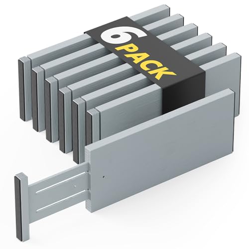 SpaceAid Bamboo Dresser Drawer Dividers 6 Pack, 4.65“ High Adjustable 12.5“-17” Drawer Organizers, Expandable Organization for Clothing, Clothes, Dressers, Gray - color: GRAY, size: 4.65''H, 12.5''-17''L