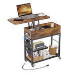 Colima Lift Top End Table with Charging Station and Wheels, Sofa Side Table with USB Port & AC Outlets, Movable Bedside Nightstand with Side Bag for Office Living Room Bedroom(Rustic Wood) - color: Rustic Brown