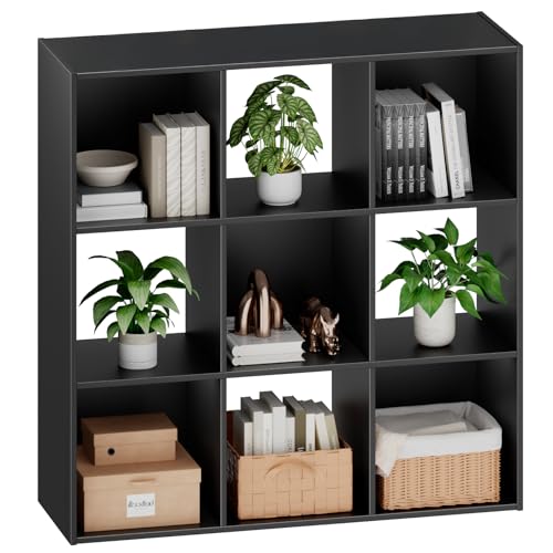 Sweetcrispy 9 Cube Storage Organizer - Open Cube Bookshelf with 5 Removable Back Panels, Display Storage Bookcase for Living Room, Bedroom, Entrance Hall, Home Office，36" L×11.6" W×36" H, Black - color: Black, size: 9-Cube(36"L×11.6" W×36"H)