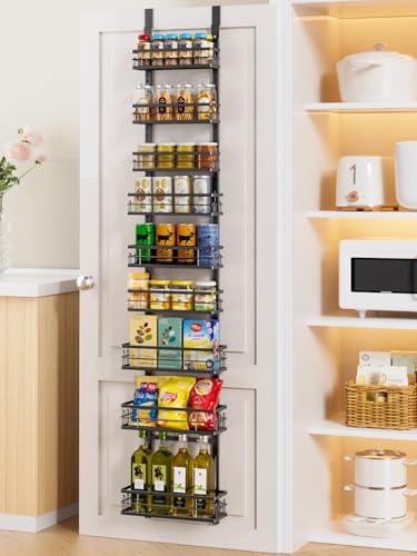 Delamu 9-Tier Over the Door Pantry Organizer, Adjustable Pantry Door Organizers and Storage, Metal Hanging Basket Wall Spice Rack Seasoning Organizer, Door Organizer Kitchen Bedroom Bathroom,12"Black - color: Black, size: 9 Tier-S