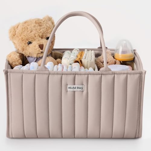 Blissful Diary Baby Diaper Caddy Organizer, Stylish Storage Basket for Newborn Essentials and Diaper Station, Gift for Baby Shower and Registry Must-Have, Sand - color: Sand