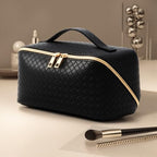 Women's Travel PU Leather Cosmetic Organizer - Large Capacity Toiletry Storage Solution - color: black