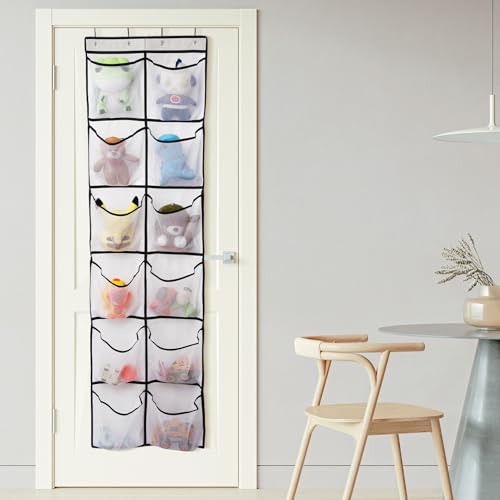 GOMAJI 12 Large Breathable Mesh Pockets, Over The Door Shoe Organizer, Boots Hanging Storage Shoe Rack for Closet, Accessories - - White