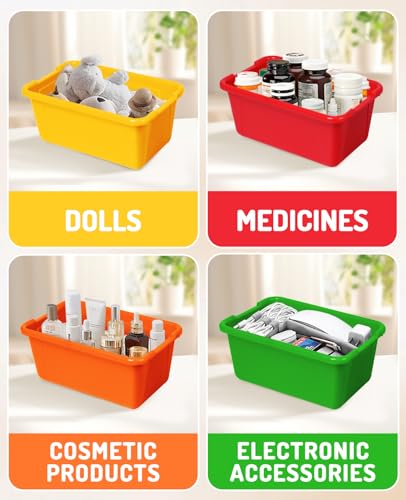GAMENOTE 6 Quart Storage Bins with Lids, Plastic Latching Box for Classroom & Kids Toy Storage,Stackable Shoe Box Size Containers for STEM Morning Tubs, Crafts & Building Blocks (6, Colorful) - color: Colorful