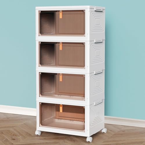 CTSNSLH 4 Tier Plastic Storage Bins with Lid 23QT - Stackable Storage Bins with Wheels, Organizers and Storage, Plastic Storage Cabinet Organization and Storage for Living Room,Office,Dorm - size: 23Qt 4-Tier