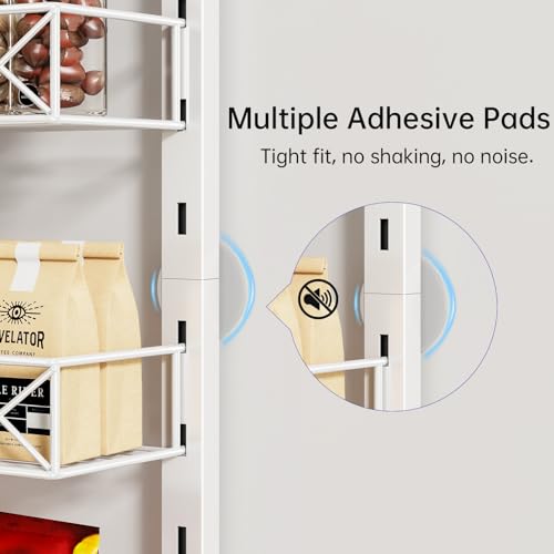 MIAOLI Over the Door Organizer, White 8-Tier Pantry Door Organizer with Adjustable Basket, Hanging Spice Rack Cabinet Door Shelves, Laundry Room Organization and Storage - color: White, size: 8-Tier