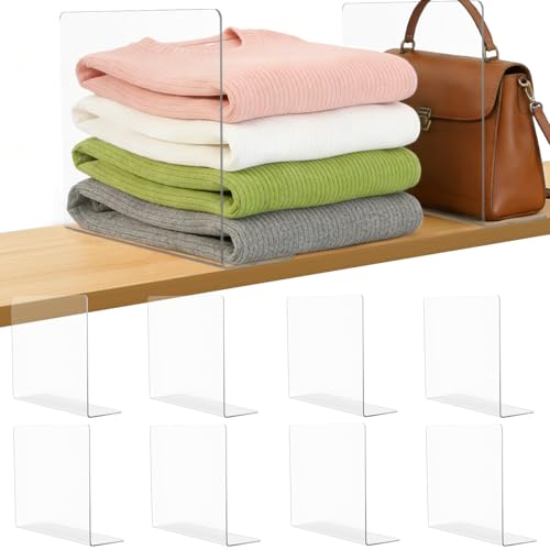 Shelf Dividers for Closet Organization: 10" Tall x 12" Deep Acrylic Closet Shelf Dividers for Clothes Sweater Purse - Clear Organizers and Storage Separators for Home Space Saver Enthusiasts - size: 10"Tall x 12"Deep