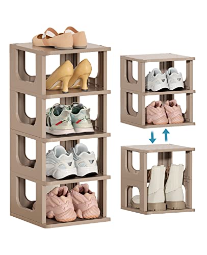 Narrow Shoe Rack - 5 Tiers Stackable Shoe Storage Stand for Entryway Hallway and Closet Durable Shoe Shelf Space Saving Boots Storage and Organization Stylish Small Shoe Cabinet No-Tool Assembly Khaki - color: Khaki, size: 5 Tier