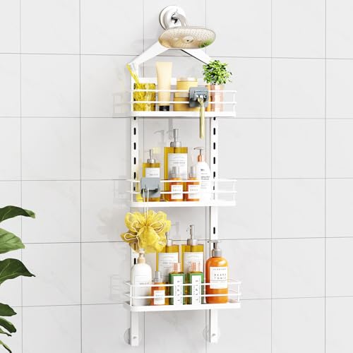 ODesign 3 Tier Height-Adjustable Shower Caddy Hanging Anti-Swing-Over The Shower Head Caddy-Storage Organizer Bathroom Shelves Basket - White - color: White, size: 3 Tier