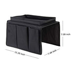 Sofa Armrest Organizer, Couch TV Remote Storage Organizer with Pockets for Recliner Armchair Snacks Glasses Smartphone Magazines Pouch (Black)