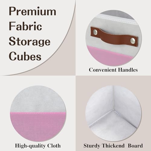 Temary Foldable Cube Baskets 4Pack - Clothes Shelf Storage with Handles, Fabric Storage Organizer Bins (White&Pink, 13x15x13 Inch) - color: White&Pink, size: 13x15x13