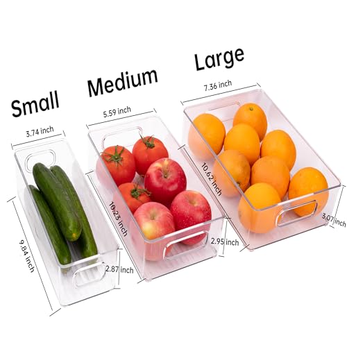 6 Pack Refrigerator Organizer Bins,3 Sizes Stackable Clear Pantry Storage with Handles for Fridge, Freezer, Shelves, Drawer, Snack Organizer for Home & Kitchen - size: 6 Pack