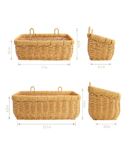 AceList Wall Hanging Basket, Boho Style Hand-Woven Hanging Storage Baskets - Set of 2, Ideal for Boho Room Decor, Kitchen, Garden, and Living Room - color: logs, size: 2 pc (large)