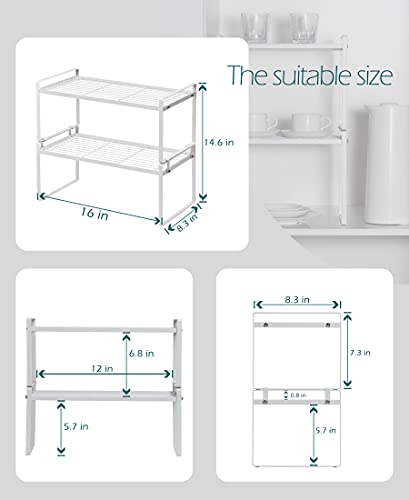 Shantton 2Pack Cabinet Shelf Organizer Storage Rack Space Saving for Kitchen Counter Pantry Bathroom Cupboard Under Sink Office Table Desk Steel Stackable Rust Resistant Heavy Duty Nonslip 16” White - color: White, size: L16" W8.3" H7.3"