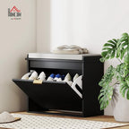 HOMCOM Narrow Shoe Bench with Padded Seat Cushion and Flip-Drawer, Small Entryway Bench Holds up to 265lb, Shoe Cabinet, 24.4x10.2x18.7 Inches, Black - color: Black, size: 24.4" x 10.2" x 18.7"