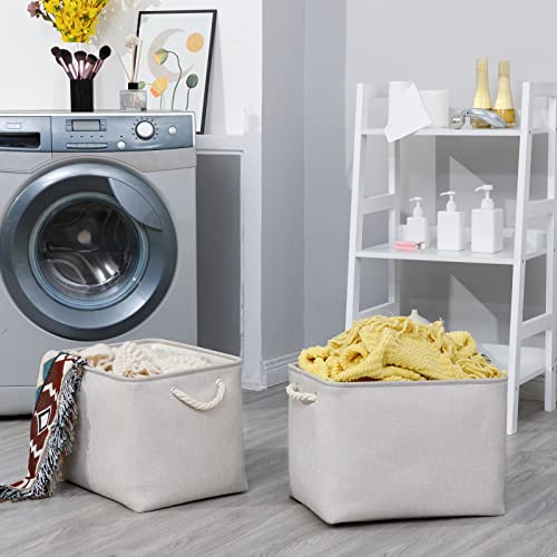 Bidtakay Large Fabric Storage Bins Beige Linen Closet Organizers Set of 2 Baskets for Shelves Clothes Bedroom 16x11.8x11.8 Inch Foldable Organization Baskets for Towels Blankets Storage Dog Toys - color: Light Beige, size: 2 Pack-L-16x11.8x11.8 In